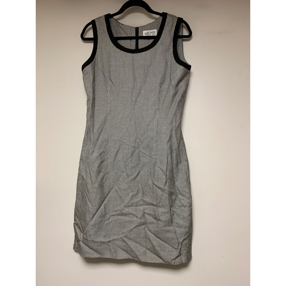 Kasper Sheath Dress Womens 10P Black White Houndstooth Excellent Sleeveless